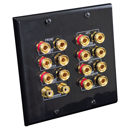 Pyle - PHI71B , Home and Office , Wall Plates - In-Wall Control , 7.1 Home Theater Fourteen Post Binding/Banana Plug with Dual RCA Subwoofer Posts Wall Plate Black (14 Posts/Polarity for 7 Speakers)