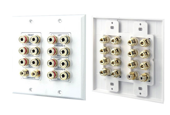 Pyle - PHIW71 , Home and Office , Wall Plates - In-Wall Control , 7.1 Home Theater Fourteen Post Binding/Banana Plug with Dual RCA Subwoofer Posts Wall Plate White (14 Posts/Polarity for 7 Speakers)