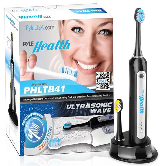 Pyle - PHLTB41BK.5 , Health and Fitness , Toothbrushes - Oral Hygiene , Pyle Health Ultrasonic Wave Rechargeable Electric Toothbrush with Automatic Charging Dock Base, Ultra Quiet Operation (Black)
