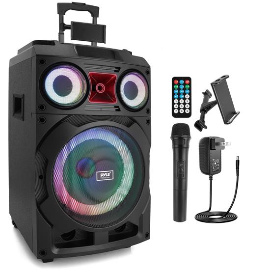 Pyle - PHP210DJT.5 , Sound and Recording , PA Loudspeakers - Cabinet Speakers , 10’’ Portable Wireless BT Speaker System – TWS Function, Built-in Rechargeable Battery, LED Display, FM/Aux/MP3/USB/SD w/ ¼’’ Input Jack for Microphone