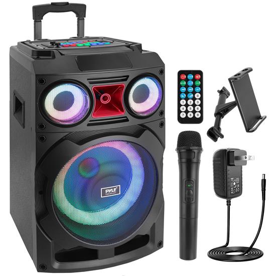 Pyle - PHP210DJT.5 , Sound and Recording , PA Loudspeakers - Cabinet Speakers , 10’’ Portable Wireless BT Speaker System – TWS Function, Built-in Rechargeable Battery, LED Display, FM/Aux/MP3/USB/SD w/ ¼’’ Input Jack for Microphone