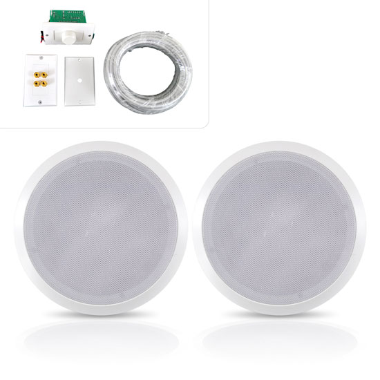 Pyle - PHSKIT8 , Sound and Recording , Home Speakers , 300 Watts 8'' Dual In-Ceiling Speaker /Volume Contro/Speaker Wall Plate/Wiring Combo Speaker System