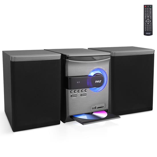 Pyle - PHSKR24 , Sound and Recording , Amplifiers - Receivers , 30W Home Stereo Shelf System - Wireless BT Streaming Stereo System with CD Player, Bluetooth, FM Radio, SD Card, USB Playback, 2-Way Music Crisp-Sound and Remote Control (Black)