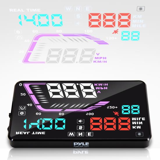 Pyle - PHUD15.5 , On the Road , Plug-in Audio Accessories - Adapters , Heads Up Display HUD Screen - Vehicle Speed & GPS Compass HUD Monitor System
