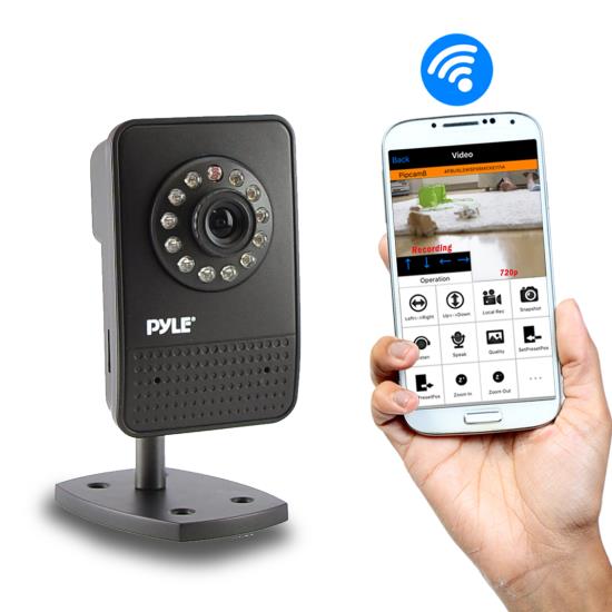 Pyle - PIPCAM12 , Home and Office , Cameras - Videocameras , Wireless IP Camera / WiFi Cam with Remote Surveillance Monitoring, Built-in Speaker & Microphone for 2-Way Communication, App Download