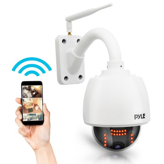 Pyle - PIPCAMHD47.5 , Home and Office , Cameras - Videocameras , Weatherproof HD Hi-Res IP Camera - 4x Optical Zoom Outdoor WiFi Cam with Built in 32g SD