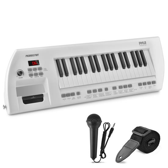 Pyle - PKBRD37WT , Musical Instruments , Digital Musical Karaoke Keyboard - Portable Electronic Piano Keyboard with Built-in Rechargeable Battery & Wired Microphone, White (37 Keys)