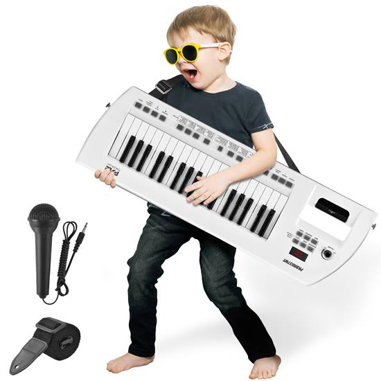 Pyle - PKBRD37WT , Musical Instruments , Digital Musical Karaoke Keyboard - Portable Electronic Piano Keyboard with Built-in Rechargeable Battery & Wired Microphone, White (37 Keys)