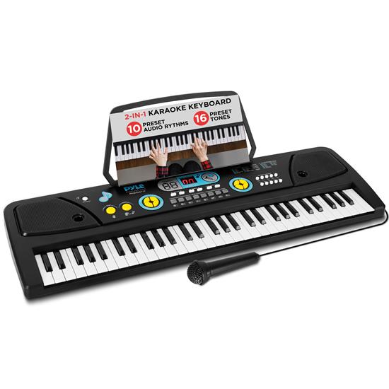 Pyle - PKBRD6111.5 , Musical Instruments , Drums , Digital Musical Karaoke Keyboard - Portable Electronic Piano Keyboard with Built-in Rechargeable Battery & Wired Microphone (61 Keys)