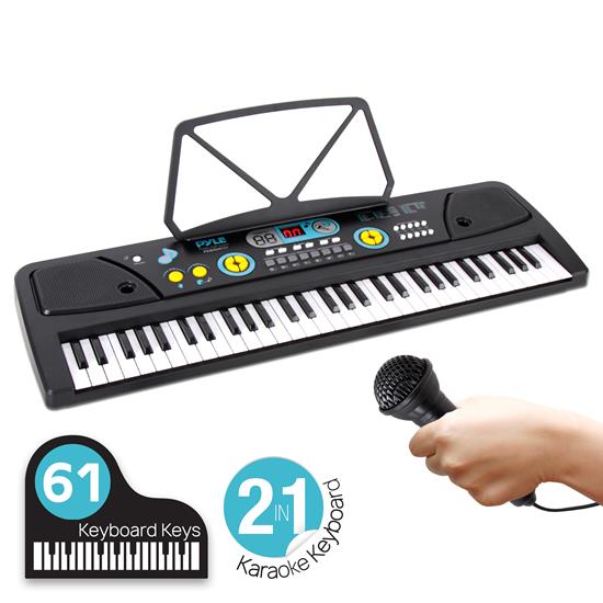 Pyle - PKBRD6111 , Musical Instruments , Drums , Digital Musical Karaoke Keyboard - Portable Electronic Piano Keyboard with Built-in Rechargeable Battery & Wired Microphone (61 Keys)