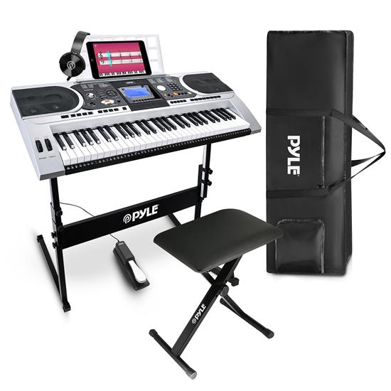 Pyle - PKBRD6175P , Musical Instruments , Digital Musical Karaoke Keyboard Piano - Portable Electronic Piano Keyboard Includes Water-Resistant Case Bag, Keyboard stand, Sustain pedal & Headset (61 Keys)