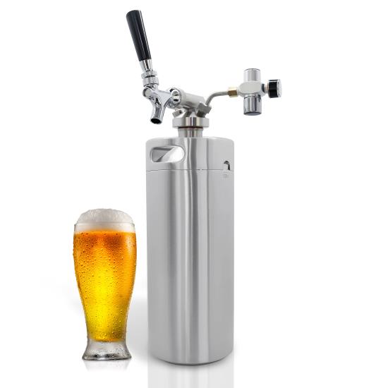Pyle - pkbrtp100 , Kitchen & Cooking , Fridges & Coolers , NutriChef Pressurized Growler Tap System - Stainless Steel Mini Keg Dispenser Portable Kegerator Kit - Co2 Pressure Regulator Keeps Carbonation for Craft Beer, Draft and Homebrew - PKBRTP100 (128oz)