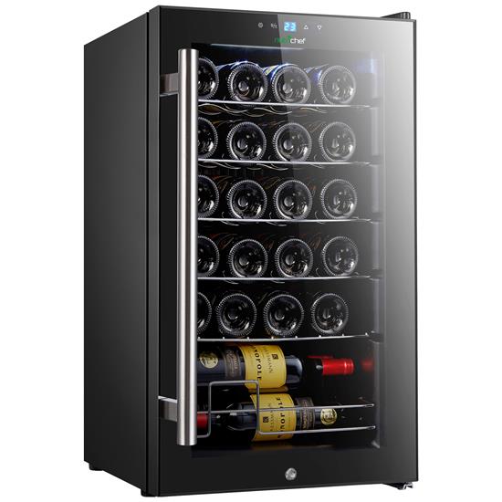 Pyle - PKCWC242 , Kitchen & Cooking , Fridges & Coolers , Wine Chilling Refrigerator Cellar - Single-Zone Wine Cooler/Chiller, Digital Touch Button Control with Air Tight Seal, Contains Placement for Standing Bottles (24 Bottle Storage Capacity)