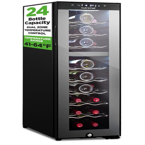 Pyle - PKCWCDS245 , Kitchen & Cooking , Fridges & Coolers , Wine Chilling Refrigerator Cellar - Dual-Zone Wine Cooler/Chiller, Digital Touch Button Control with Air Tight Seal, Contains Placement for Standing Bottles