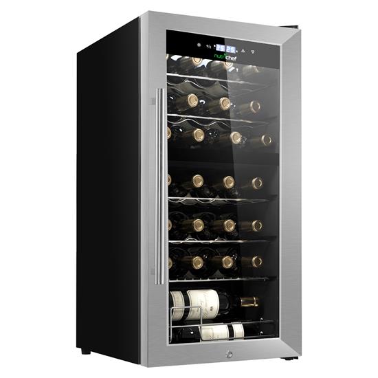 Pyle - PKCWCDS288 , Kitchen & Cooking , Fridges & Coolers , Wine Chilling Refrigerator Cellar - Dual-Zone Wine Cooler/Chiller, Digital Touch Button Control with Air Tight Seal, Contains Placement for Standing Bottles (28 Bottle Storage Capacity)