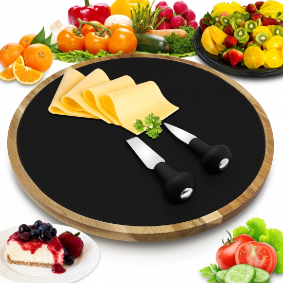 Pyle - PKCZBD40 , Kitchen & Cooking , Kitchen Tools & Utensils , Lazy Susan Cheese Board Tray - Rotating Food Presentation Serving Platter Set
