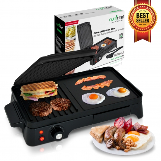 Pyle - AZPKGRIL43 , Kitchen & Cooking , Cooktops & Griddles , Electric Griddle - Crepe Maker Hot Plate Cooktop with Press Grill for Paninis