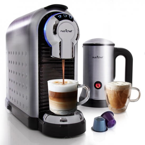 Pyle - PKNESPRESO70 , Kitchen & Cooking , Water & Tea Kettles , Espresso Machine & Milk Frother - Automatic Capsule Espresso Maker with Hot & Cold Milk Frother