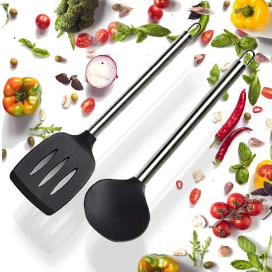 Pyle - PKSPT15 , Kitchen & Cooking , Kitchen Tools & Utensils , Non-Stick Soup Ladle and Spatula Cookware Set, Stainless Steel