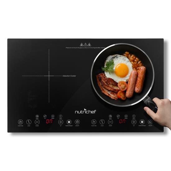 Pyle - PKSTIND49 , Kitchen & Cooking , Cooktops & Griddles , Electric Double Burner Induction Cooktop - Digital Kitchen Countertop Hot Plate Burners with Adjustable Temperature Control, Ceramic Glass