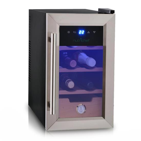 Pyle - PKTECC40 , Kitchen & Cooking , Fridges & Coolers , 2-in-1 Wine Bottle Cellar Fridge with Cigar Cooler Humidor, Stainless Steel (6 Bottle Capacity)