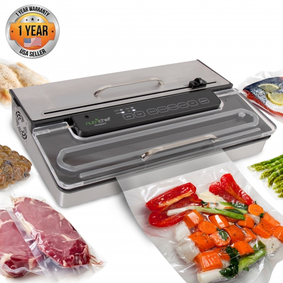 Pyle - PKVS50STS.5 , Kitchen & Cooking , Vacuum Sealers , Kitchen Pro Food Vacuum Sealer System - Countertop Electric Air Seal Preserver with Air Vac Bags (Stainless Steel)
