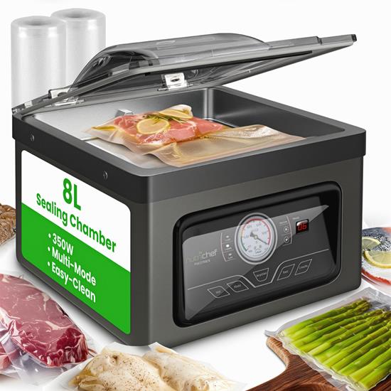 Pyle - PKVS70STS.8 , Kitchen & Cooking , Vacuum Sealers , Chamber Food Vacuum Sealer System - Commercial Electric Air Seal Preserver with Air Vac Bags (Stainless Steel)