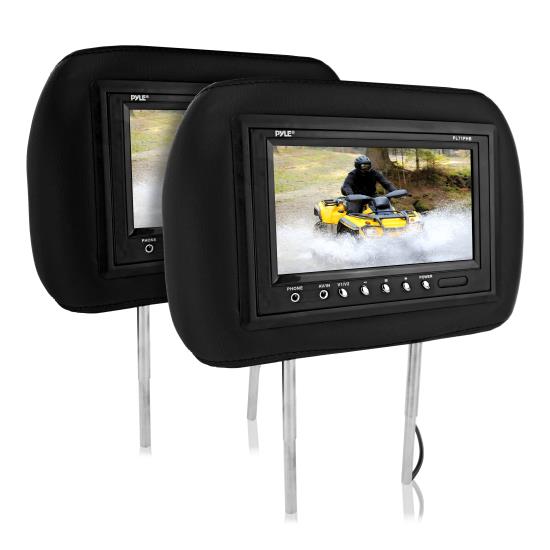 Pyle - UPL71PHB , On the Road , Headrest Video , Dual 7’’ Headrest Monitors, Hi-Res Car Video Panel Display Screens with Built-in Speakers