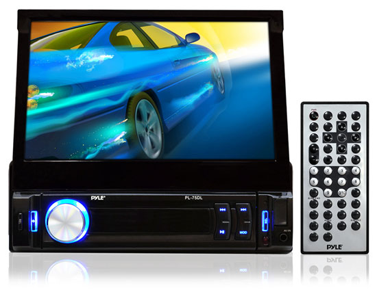 Pyle - PL78DLB , On the Road , Headunits - Stereo Receivers , 7'' Retractable Touchscreen Monitor & Receiver w/ iPod/MP3 Input, AM/FM, Bluetooth, SD Memory & USB Flash Readers