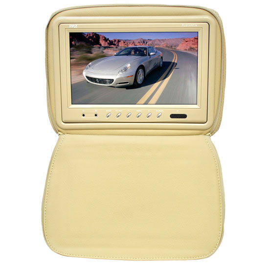 Pyle - PL91HRTN , On the Road , Headrest Video , Adjustable Headrests w/ Built-In 9'' TFT/LCD Monitor W/IR Transmitter & Cover (Tan)