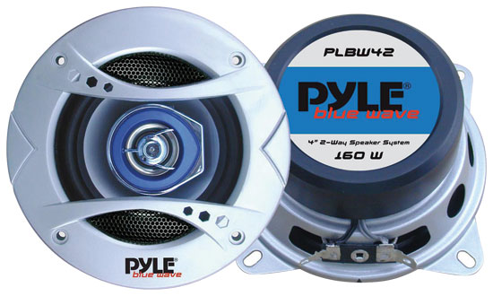 Pyle - PLBW42 , On the Road , Vehicle Speakers , 4'' 160 Watt Two-Way Speaker w/Blue LED Light