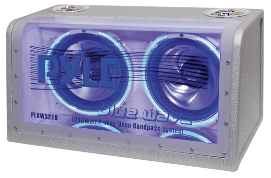 Pyle - PLBWS210 , On the Road , Subwoofer Enclosures , Dual 10'' 1000 Watt Bandpass w/Neon Woofer Rings Enclosure System