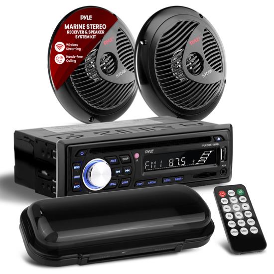 Pyle - PLCDBT75MRB.5 , Marine and Waterproof , Receiver & Speaker Kits , Bluetooth Marine Stereo Radio Receiver & Waterproof Speaker Kit, Hands-Free Talking, CD Player, MP3/USB/SD Readers, AM/FM Radio, (2) 6.5’’ Speakers