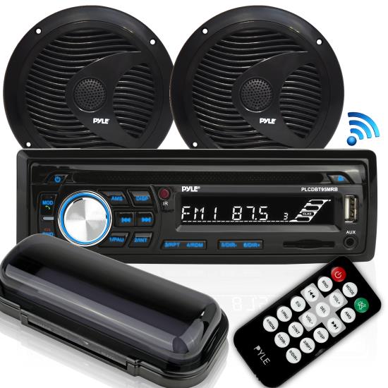 Pyle - PLCDBT75MRB , Marine and Waterproof , Receiver & Speaker Kits , Bluetooth Marine Stereo Radio Receiver & Waterproof Speaker Kit, Hands-Free Talking, CD Player, MP3/USB/SD Readers, AM/FM Radio, (2) 6.5’’ Speakers