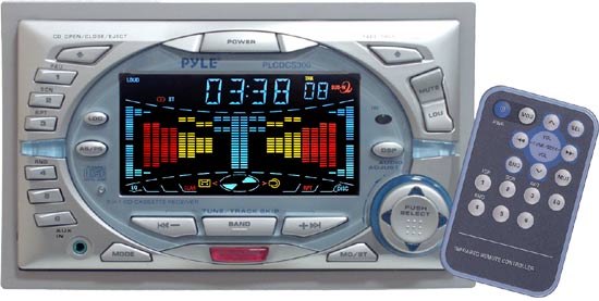 Pyle - PLCDCS300 , On the Road , Headunits - Stereo Receivers , Double Din AM/FM Cassette & CD Player w/Motorized Slide Down Face