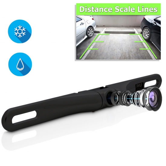 Pyle - PLCM18BC , On the Road , Rearview Backup Cameras - Dash Cams , Rear-View Backup Camera - Waterproof Parking/Reverse Assist Cam with Built-in Distance Scale Lines, Tilt Adjustable Angle (License Plate Mount)