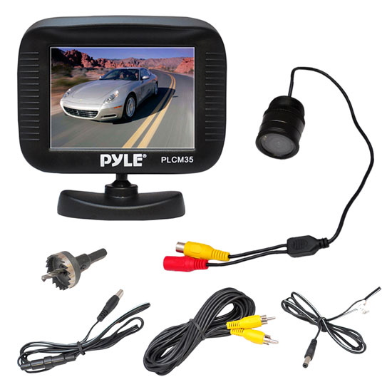 Pyle - PLCM35R , On the Road , Rearview Backup Cameras - Dash Cams , Rearview Backup Camera & Monitor System, Night Vision, Waterproof, Flush Mount Cam, 3.5'' Display