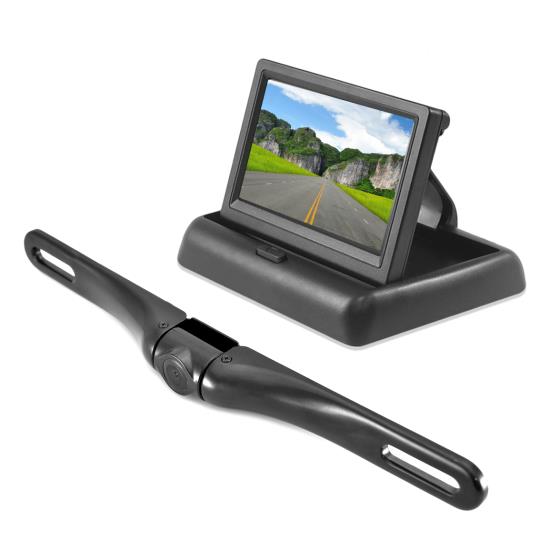 Pyle - PLCM4500 , On the Road , Rearview Backup Cameras - Dash Cams , Rearview Backup Camera & Monitor System, Waterproof Night Vision Cam, 4.3'' Pop-Up Display, Distance Scale Line Parking/Reverse Assist, Angle Swivel Adjustable Cam