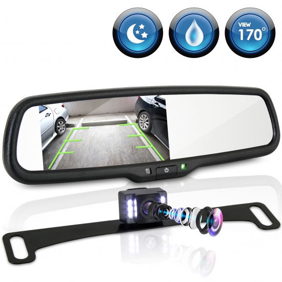 Pyle - PLCM4565 , On the Road , Rearview Backup Cameras - Dash Cams , Backup Camera & Video Monitor System with 4.3’’ Display Rearview Mirror, Smart Responsive Distance Scale Lines, Angle Adjustable Waterproof Cam