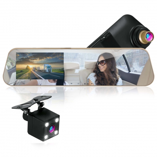 Pyle - CA-PLCM4567 , On the Road , Rearview Backup Cameras - Dash Cams , HD 1080p Touchscreen Vehicle Dual DVR Dash Cam - Camera & Monitor System with Waterproof Backup Cam, Night Vision, 4.3’’ -inch Display