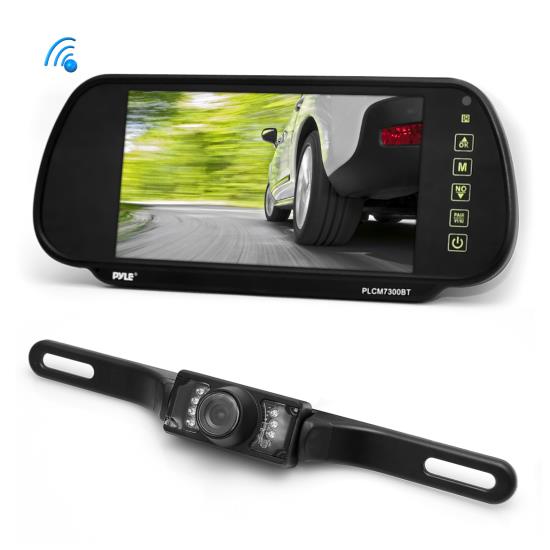 Pyle - PLCM7300BT , On the Road , Rearview Backup Cameras - Dash Cams , Bluetooth Mirror Mount Visual Driving Parking Assist System with Backup Reverse Camera and 7'' Display Monitor, Hands-Free Talking, Distance Scale Lines, Night Vision Waterproof Cam, Swivel Angle Adjustable