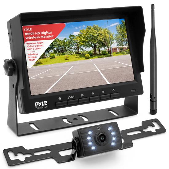 Pyle - PLCMRV77WP.5 , Home and Office , Cameras - Videocameras , Gadgets and Handheld , Cameras - Videocameras , Single CH 7” 1080P HD Digital Wireless Monitor and Wireless License Camera System - Waterproof Night Vision Cam, Backup/Reverse Visual Assistance Kit (12/24V for Bus, Truck, Trailer, Van, RV, Camper)