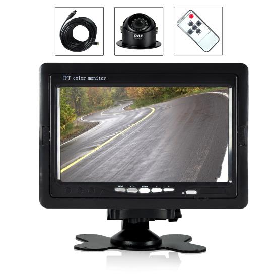 Pyle - PLCMTR70 , On the Road , Rearview Backup Cameras - Dash Cams , Rearview Backup Camera & Video Monitor System Kit, Waterproof Angle Adjustable Night Vision Cam, 7'' Display, Front or Rear Vehicle Mounting