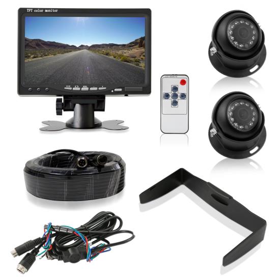 Pyle - AZPLCMTR7250 , On the Road , Rearview Backup Cameras - Dash Cams , Rear View Backup Camera & Monitor System Kit, 7’’ Display, (2) Waterproof Angle Adjustable Night Vision Cams, Front/Rear Vehicle Mount