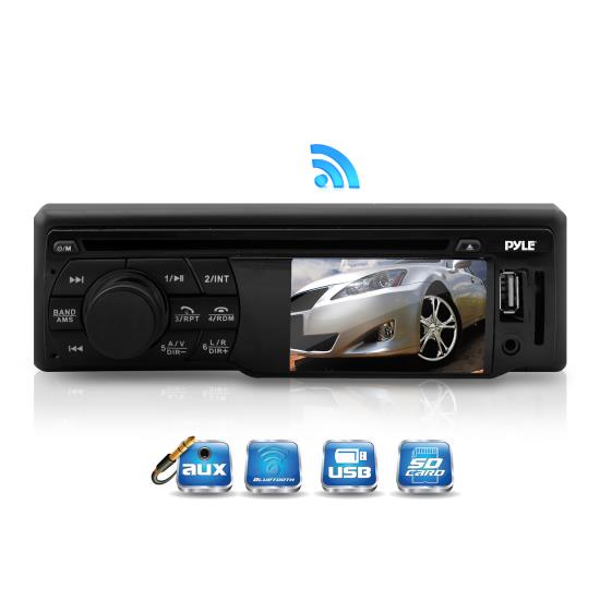 Pyle - PLD34MUB , On the Road , Headunits - Stereo Receivers , Bluetooth In-Dash Digital Receiver Headunit Media Player with 3'' LCD Monitor Display Screen, Multimedia Disc Player, AM/FM Radio, USB/SD Card Readers, AUX (3.5mm) Input, Single-Din