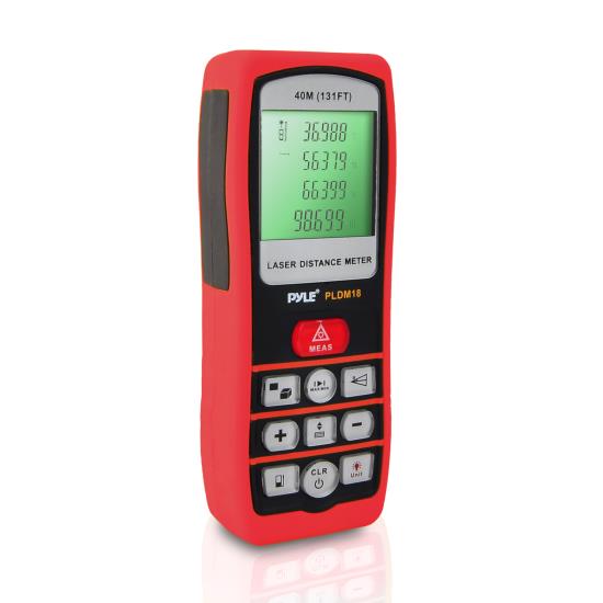 Pyle - PLDM18 , Tools and Meters , Distance - Rotation , Handheld Laser Distance Meter W/ Backlit LCD Display, Direct / Indirect, Volume, Area Measuring