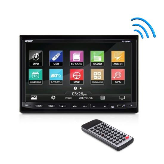 Pyle - PLDN74BT , On the Road , Headunits - Stereo Receivers , 7'' Double DIN TFT Motorized Slide-Down Panel Touch Screen Multimedia Disc/MP3/MP4-R/USB/SD-MMC Card Slot/AM/FM/Bluetooth