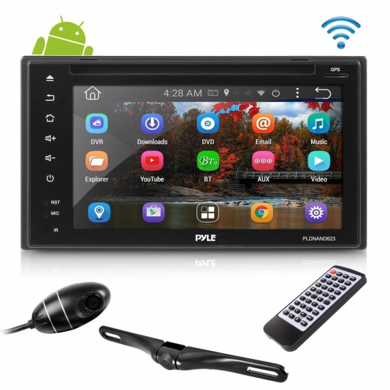 Pyle - PLDNAND623 , On the Road , Headunits - Stereo Receivers , Android Stereo Receiver & Dual Camera System, HD DVR Dash Cam, Rearview Backup Camera, 6'' Touchscreen Display, Wi-Fi Web Browsing, App Download, GPS Navigation, Bluetooth Streaming, HD 1080p Support, Double DIN