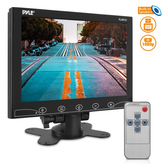 Pyle - PLHR101 , On the Road , Video Monitors , 10'' HD Video Screen Display Monitor with Built-in Speakers, HDMI/VGA/RCA/BNC (1080p) (Home CCTV & Mobile Car Camera Systems)