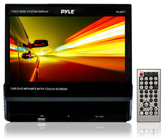 Pyle - PLIDF7 , On the Road , Headunits - Stereo Receivers , 7'' Touch Screen Slide Out TFT/LCD Monitor with Multimedia Disc/MP3/AM/FM Receiver